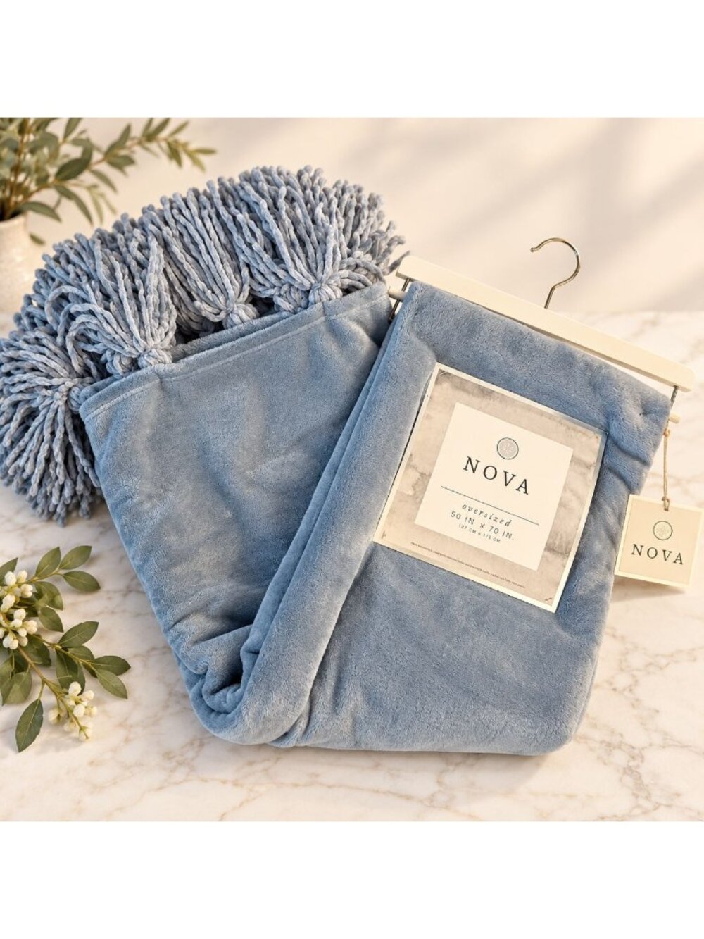 Nova Oversized Plush Throw Blanket Fringe Tassels 50" X 70" Silver Lush Hygge De